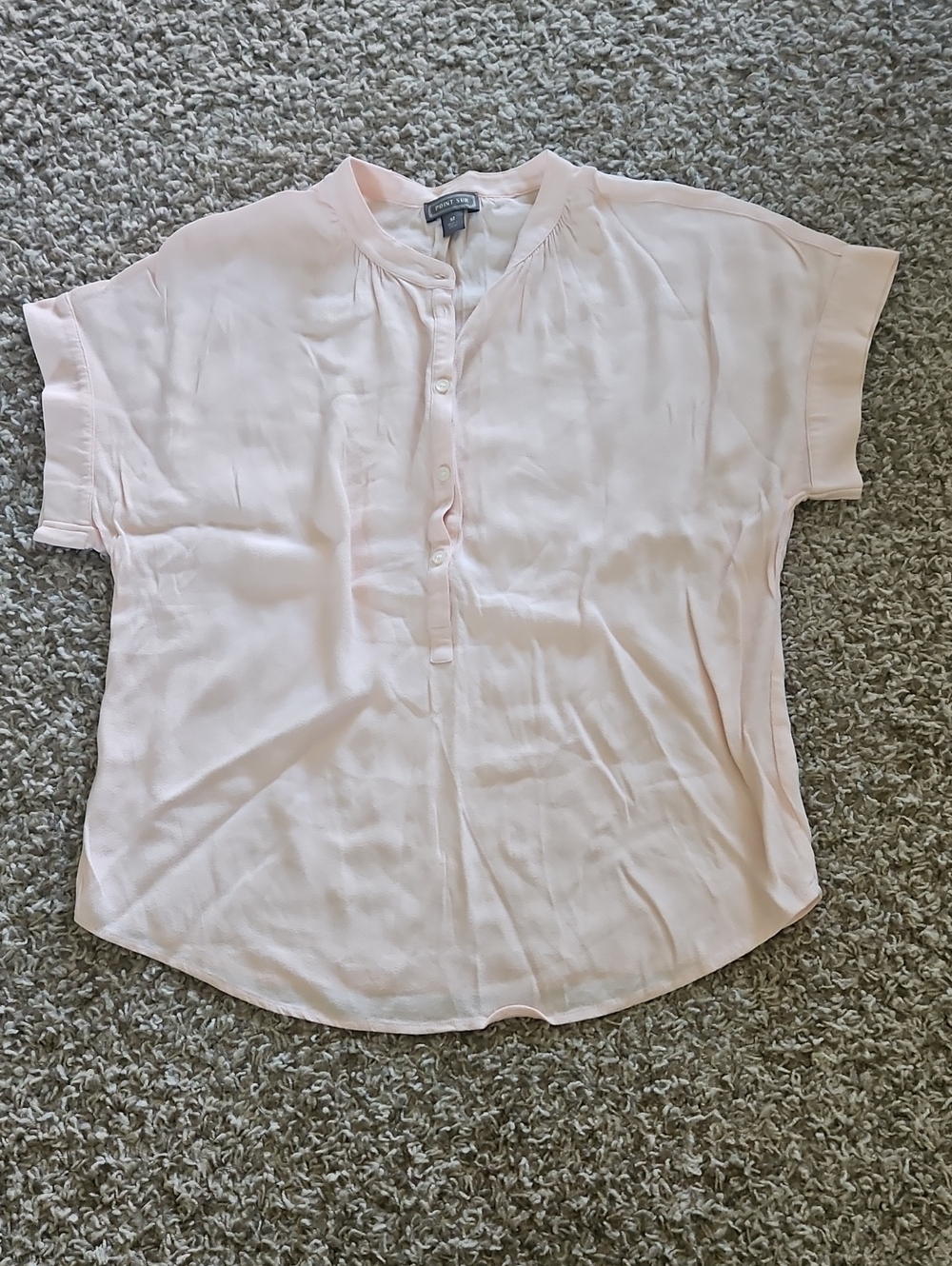Soft Pink Short-Sleeve Button-Front Blouse